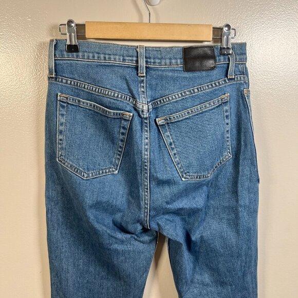 Proenza Schouler High Rise Flare Jeans Size 28 Two Tone Cropped Blue Denim - Picture 10 of 12